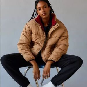 urban outfitters tan/red puffer jacket